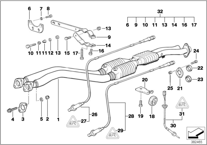 Катализатор/лямбда-зонд для BMW E36 M3 S50 (схема запчастей)
