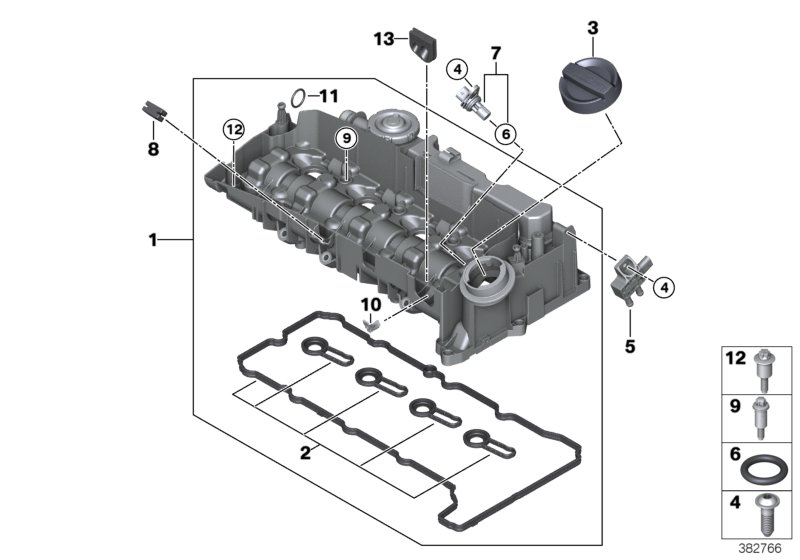 Крышка головки блока цилиндров для BMW F48N X1 20dX B47 (схема запчастей)