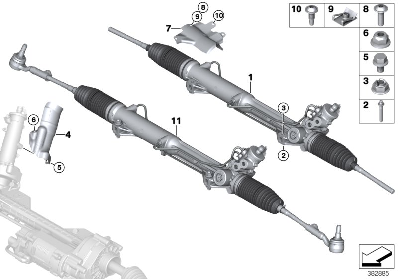Рулевой механизм с гидроусилителем для BMW E90N 330i N52N (схема запчастей)