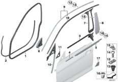 Накладки и уплотнения двери Пд для BMW F36 420dX N47N (схема запасных частей)