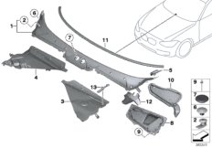 Обшивка обтекателя Наруж для BMW F21 125d N47S1 (схема запасных частей)