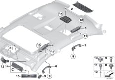 Доп.элементы потолка для BMW F01N 730dX N57N (схема запасных частей)