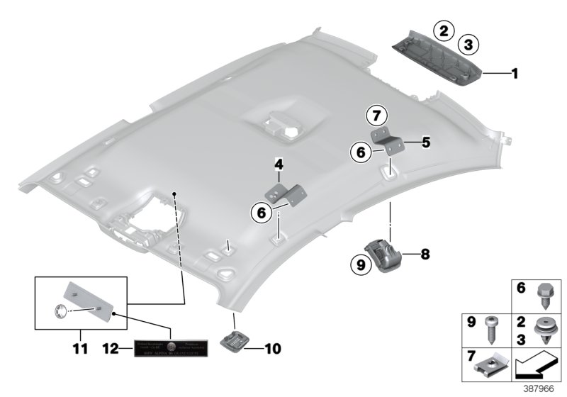 Доп.элементы потолка для BMW F06N 640dX N57Z (схема запчастей)