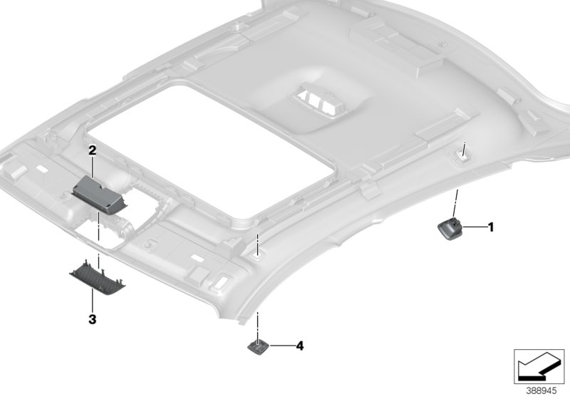 Доп.элементы потолка для BMW F16 X6 M50dX N57X (схема запчастей)