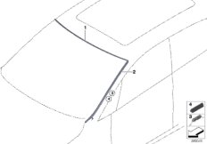 Остекление, дополнительные элементы для BMW F46 220d B47 (схема запасных частей)
