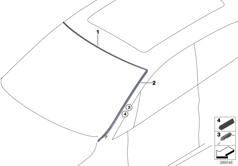Остекление, дополнительные элементы для BMW F45N 220d B47 (схема запчастей)
