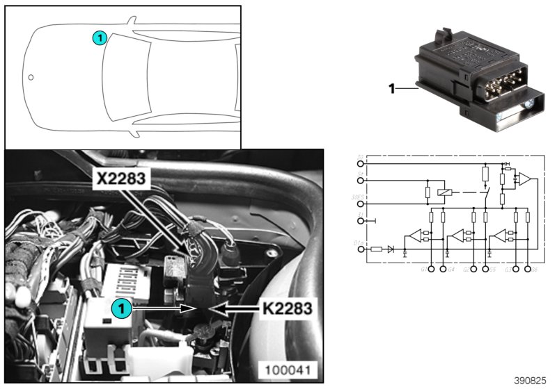 Реле штифта свечи накаливания K2283 для BMW E38 730d M57 (схема запчастей)