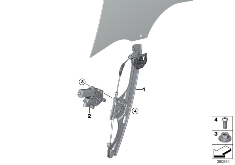 Механизм перемещения стекла двери Пд для BMW F45 216i B38 (схема запчастей)