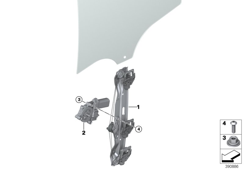 Механизм перемещения стекла двери Зд для BMW F45N 220i B48C (схема запчастей)