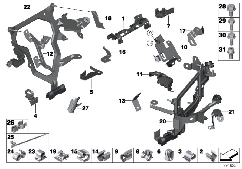 Элементы крепления жгута проводов для BMW MOSP M6 GT3 P63 (схема запчастей)