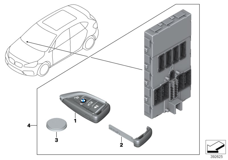 Дистанционное радиоуправление для BMW F45N 216d B37 (схема запчастей)