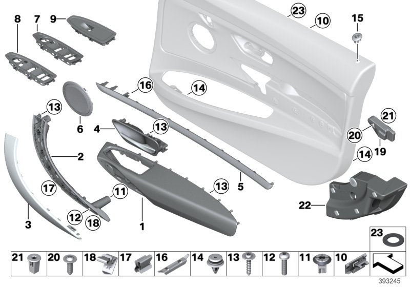 Доп.элементы обшивки передней двери для BMW F34 335iX N55 (схема запчастей)