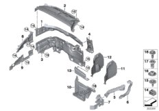 Дополнительные элементы моторного отсека для BMW F46 216i B38 (схема запасных частей)