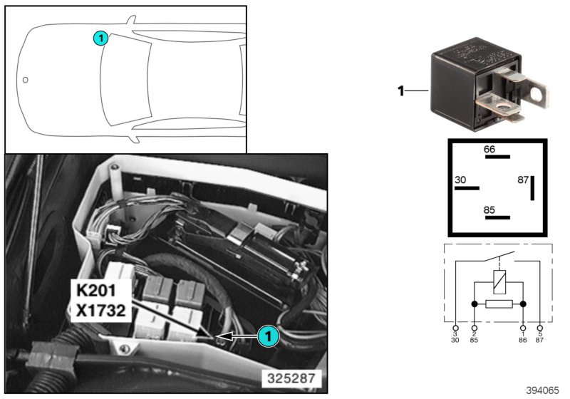 Реле доп. вентилятора, скорость 3 K201 для BMW E39 520i M52 (схема запчастей)