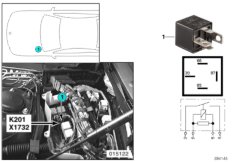 Реле доп. вентилятора, скорость 3 K201 для BMW E39 540i M62 (схема запасных частей)