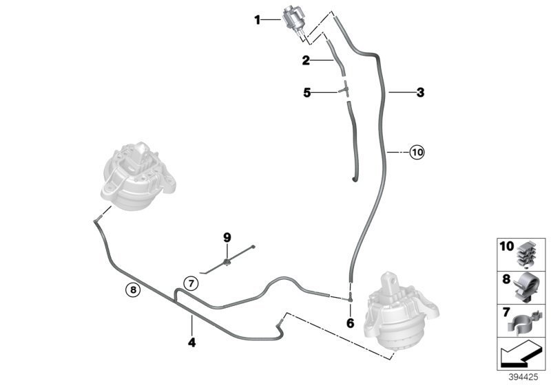 Вакуумное упр.подушкой крепления двиг. для BMW F11N 520d B47 (схема запчастей)