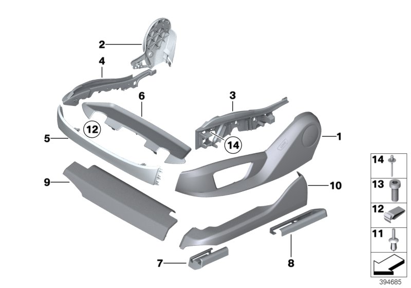 Сиденье Пд накладки сиденья для BMW F02 760Li N74 (схема запчастей)
