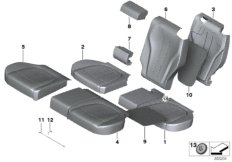 Набивка и обивка сиденья пов.комф.Зд для BMW F15 X5 25d B47 (схема запасных частей)
