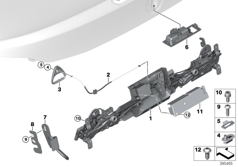 Система замков багажной двери для BMW F33N 430i B46 (схема запчастей)