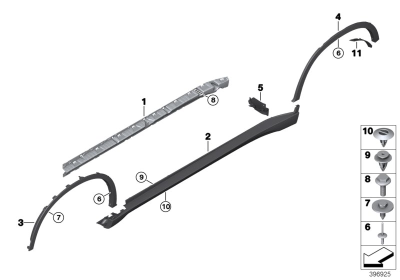 Накладка порог / арка колеса для BMW F16 X6 30dX N57N (схема запчастей)