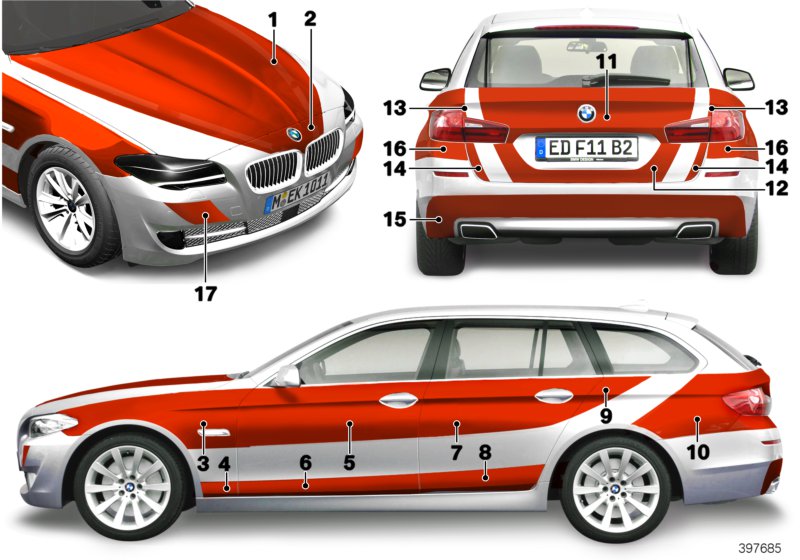 Наклейка скорой помощи для BMW F11N M550dX N57X (схема запчастей)