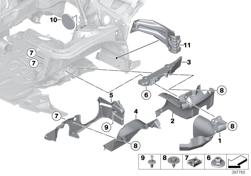 Дополнительные элементы моторного отсека для BMW F36 420d N47N (схема запчастей)