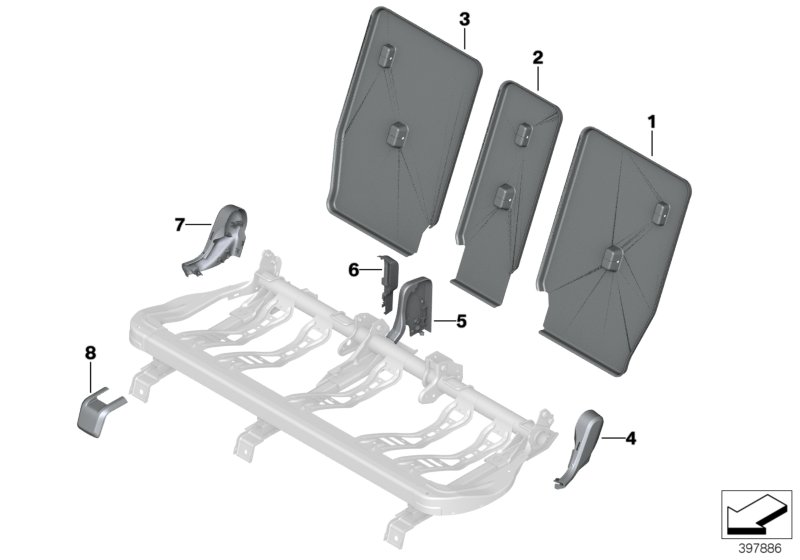 Накладки подушки заднего сиденья для BMW F45N 218i B38C (схема запчастей)