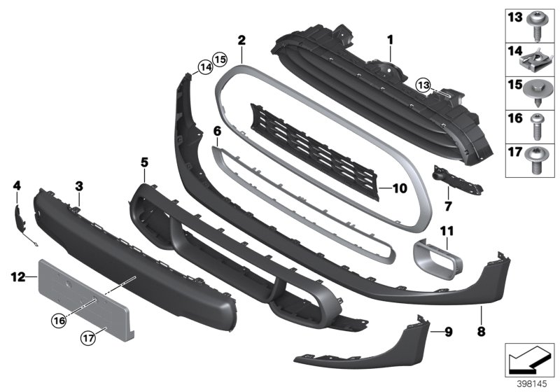 Облицовка, декор.элементы Пд для BMW F55 Cooper D B37 (схема запчастей)