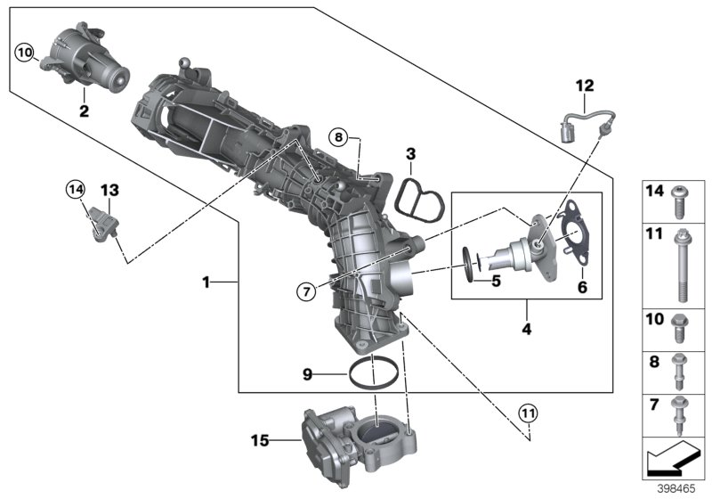 Система впуска AGR с упр.заслонками для BMW R60 Cooper D 1.6 N47N (схема запчастей)