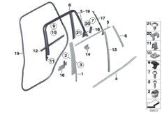 Накладки и уплотнения двери Зд для BMW F25 X3 18d B47 (схема запасных частей)