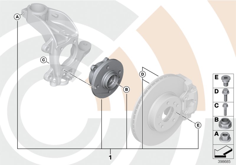 Рем.комплект ступицы переднего колеса для MINI R60 Cooper SD ALL4 N47N (схема запчастей)