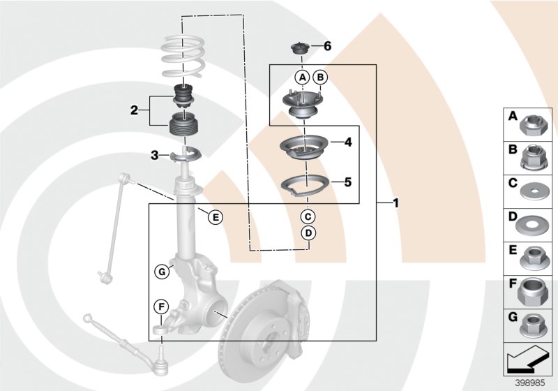 Ремкомплекты переднего амортизатора для MINI R57N One N16 (схема запчастей)