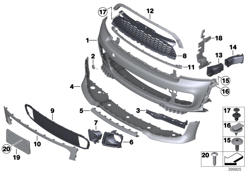 Облицовка аэродинамического к-та Пд для BMW R59 Cooper S N18 (схема запчастей)
