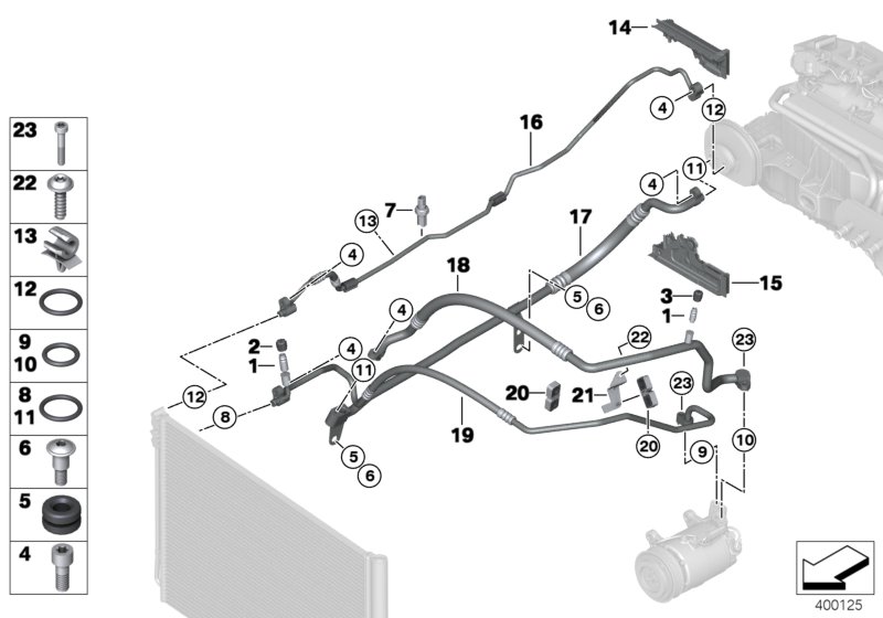 Трубопроводы хладагента для BMW F11N 520dX B47 (схема запчастей)