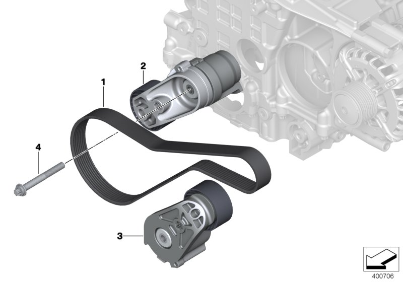 Ременный привод для BMW F10N Hybrid 5 N55 (схема запчастей)