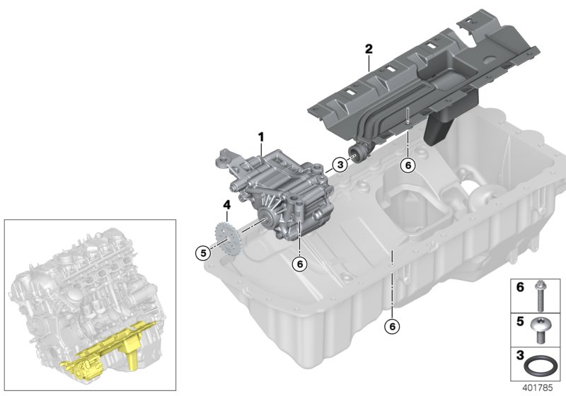 Смазочная система/масляный насос для BMW MOSP M235i Racing N55 (схема запчастей)
