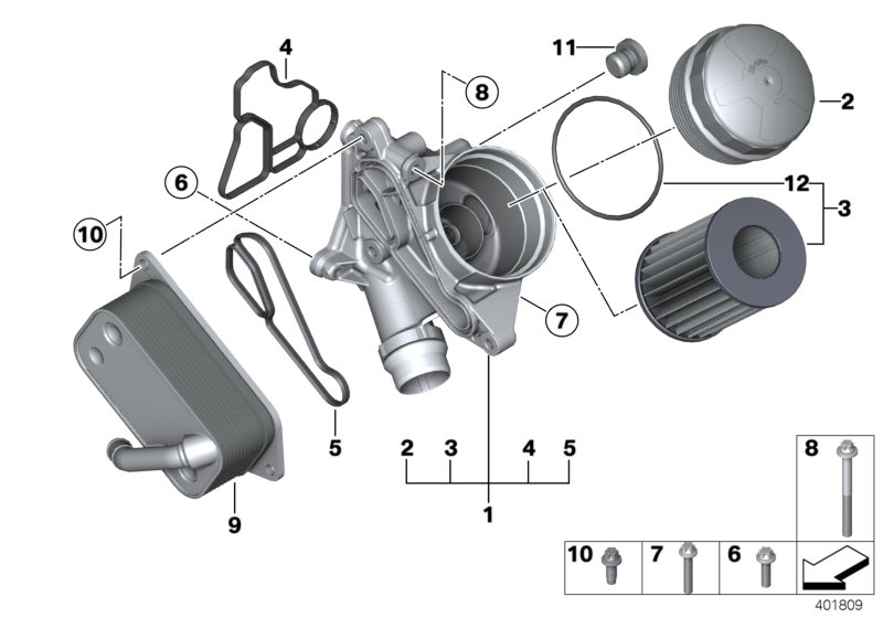 Масляный фильтр смаз.сист.,теплообменник для BMW F36 420i N20 (схема запчастей)