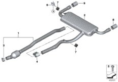 Система выпуска ОГ Зд для BMW F48 X1 25dX B47 (схема запасных частей)