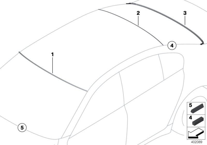 Остекление, дополнительные элементы для BMW F02N 730Li N52N (схема запчастей)