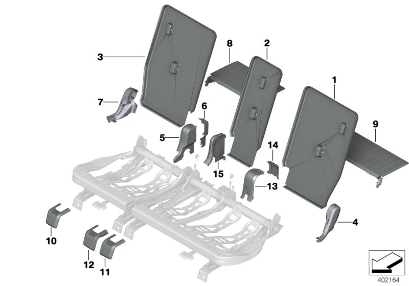 Накладки подушки заднего сиденья для BMW F45N 220i B42 (схема запчастей)