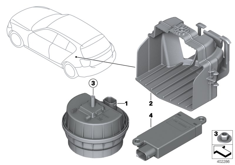 система охранной сигнализации для BMW F31N 340iX B58 (схема запчастей)