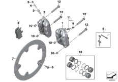 Тормозной механизм переднего колеса для BMW K54 R 1200 RS (0A05, 0A15) 0 (схема запасных частей)