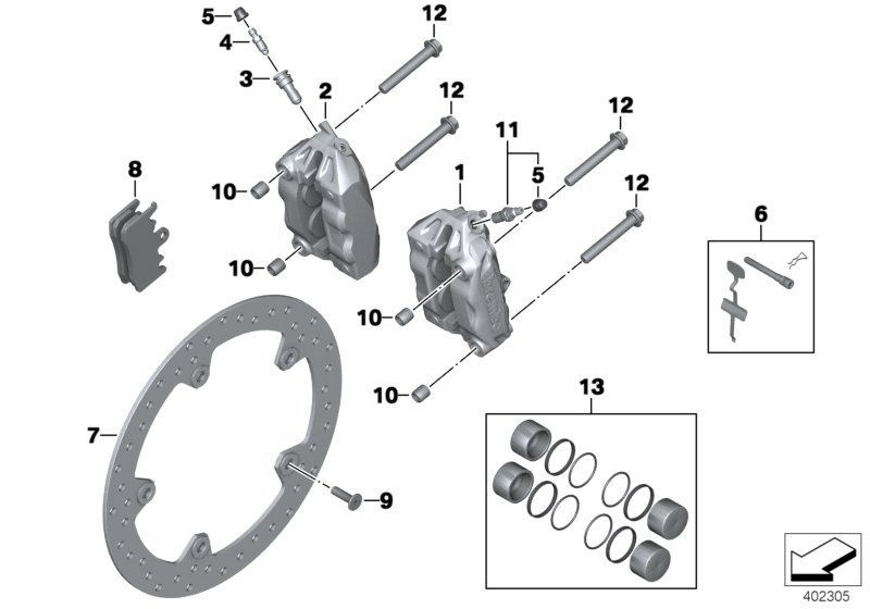 Тормозной механизм переднего колеса для BMW K52 R 1200 RT (0A03, 0A13) 0 (схема запчастей)