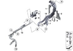 Шланги ОЖ автономной системы отопления для BMW F03 760LiS N74 (схема запасных частей)