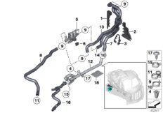 Шланги ОЖ автономной системы отопления для BMW F11N 550i N63N (схема запасных частей)