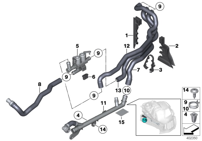 Шланги охлаждающей жидкости для BMW F11N 535i N55 (схема запчастей)