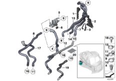 Шланги ОЖ автономной системы отопления для BMW F11 M550dX N57X (схема запасных частей)