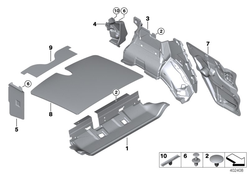 Звукоизоляция Зд для BMW E70 X5 3.0si N52N (схема запчастей)