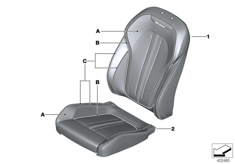 Инд.обивка сиденья пов.комфорт.кожа для BMW F15 X5 40eX N20 (схема запчастей)