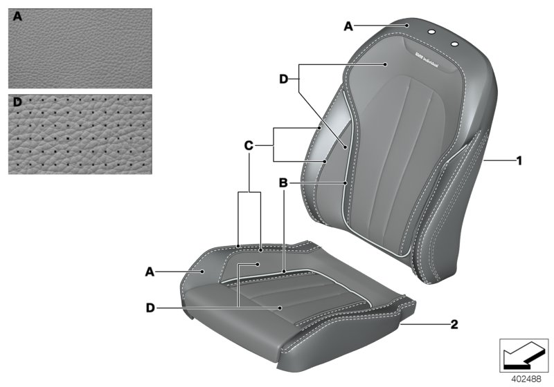 Инд.обивка сид.пов.комфорт.климат-кожа для BMW F16 X6 35iX N55 (схема запчастей)